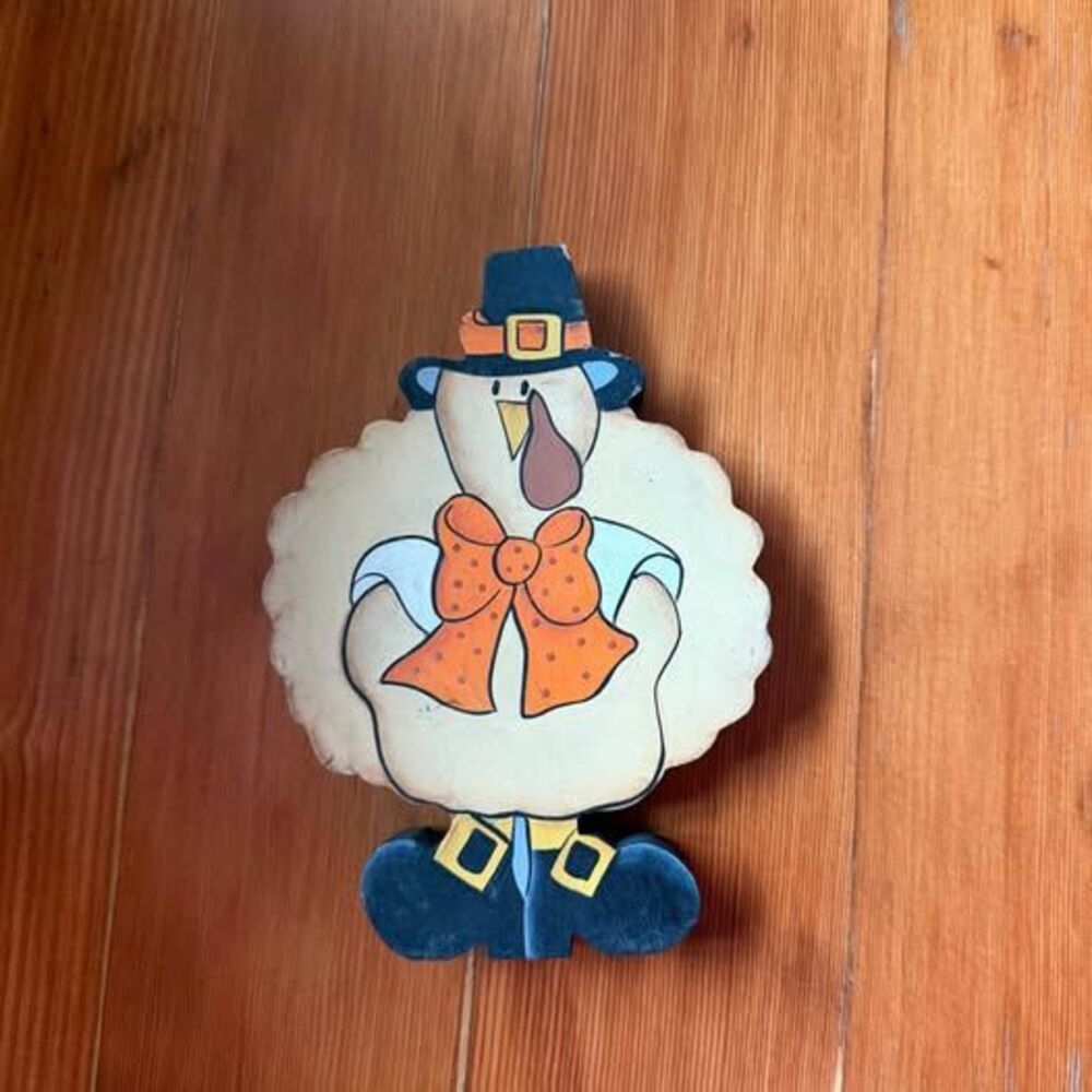 Vintage Wooden Thanksgiving Turkey Decor Hand Painted Cottagecore